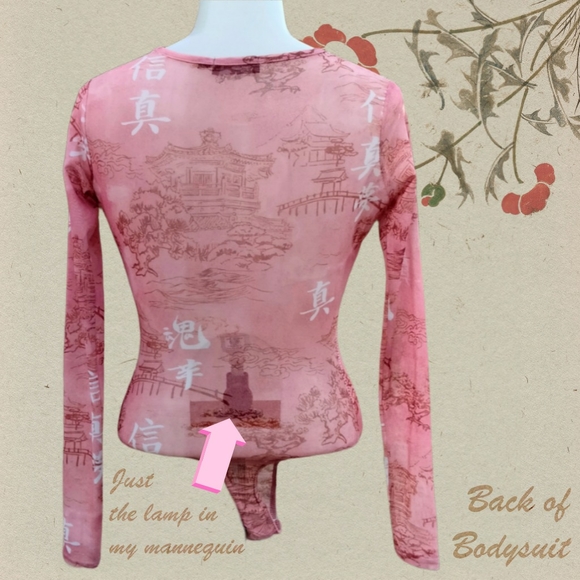 PrettyLittleThing Sheer Oriental Print Bodysuit - Picture 3 of 7